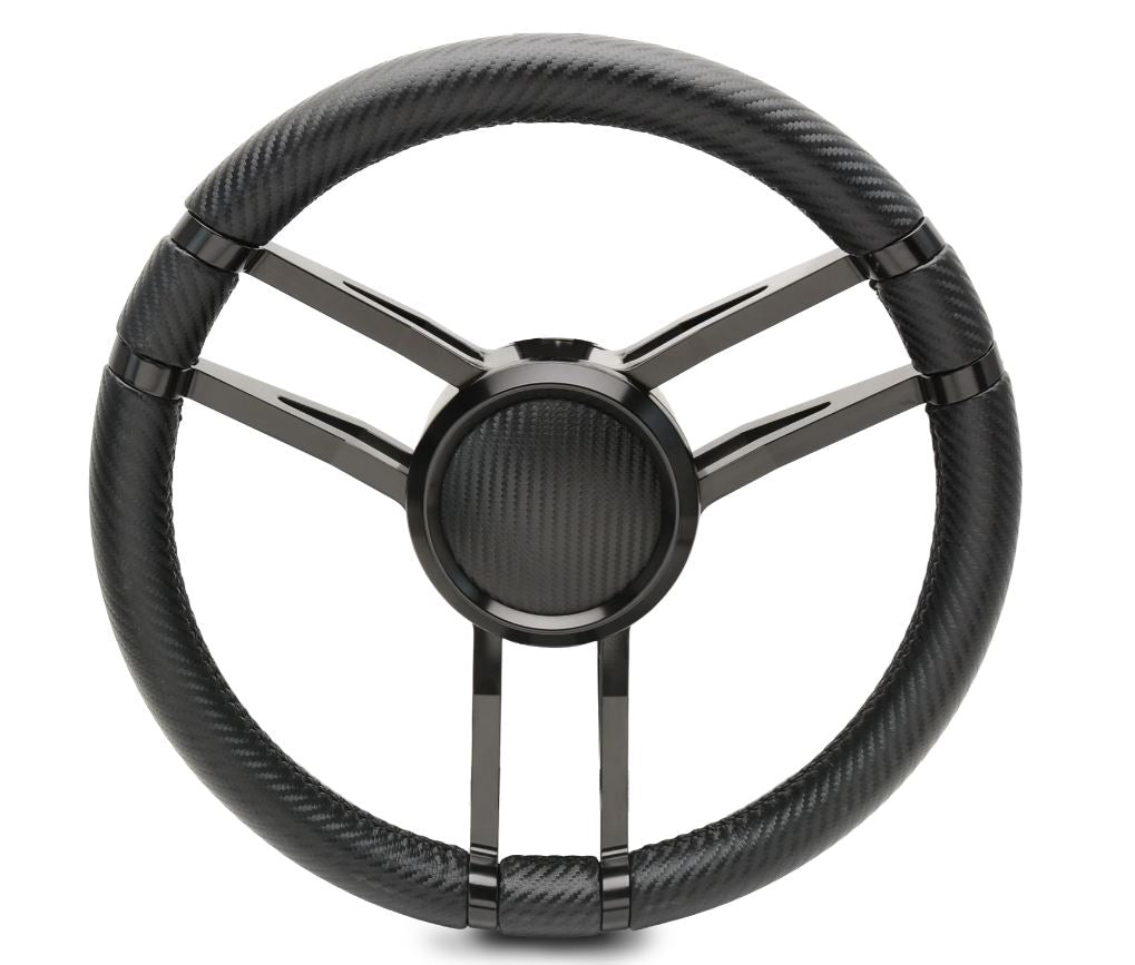 Steering Wheel Corerra Symmetrical Billet Aluminum Full Wrap - Black Anodized Spokes / Carbon Grip