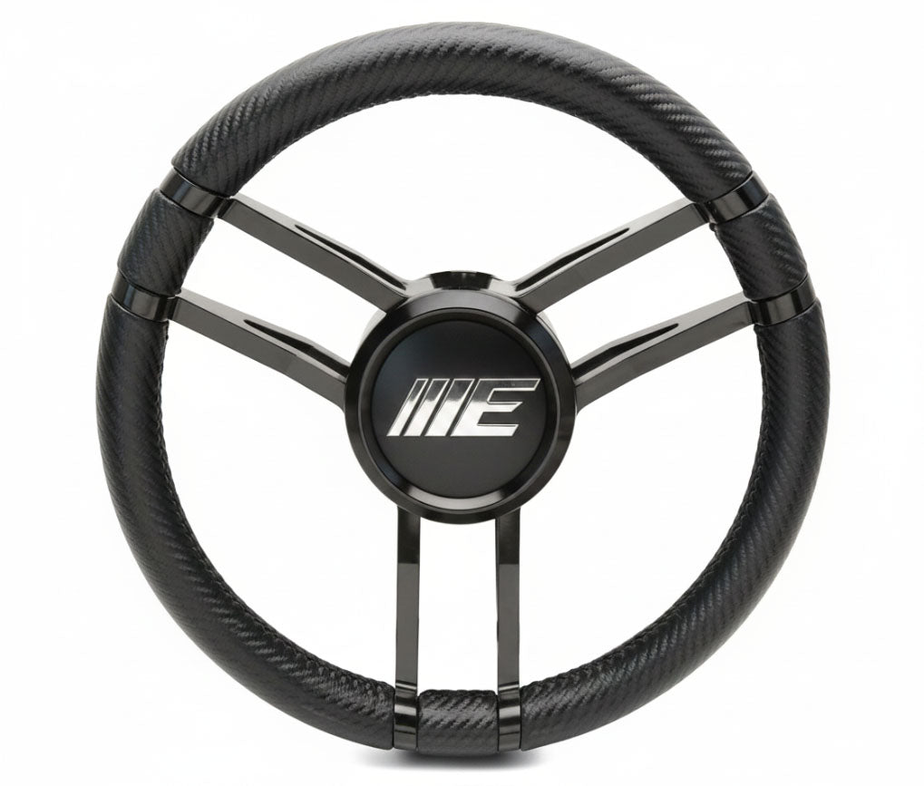 Steering Wheel Corerra Symmetrical Billet Aluminum Full Wrap - Black Anodized Spokes / Carbon Grip