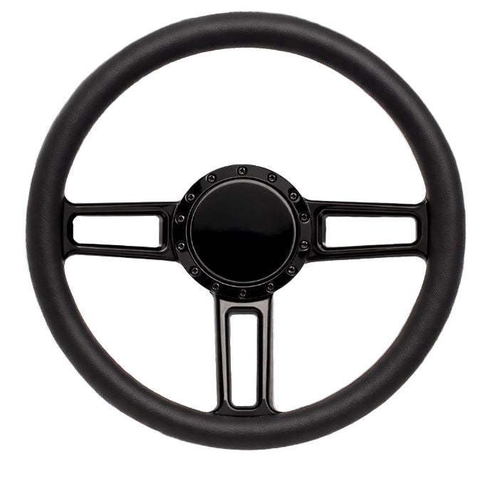 Steering Wheel Launch Billet Aluminum Gloss Black Spokes/ Black Grip